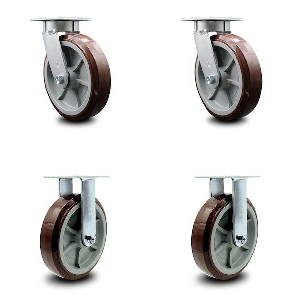 8 Inch Kingpinless Poly on Polyolefin Wheel Swivel Caster Swivel 2 Rigid, 2PK